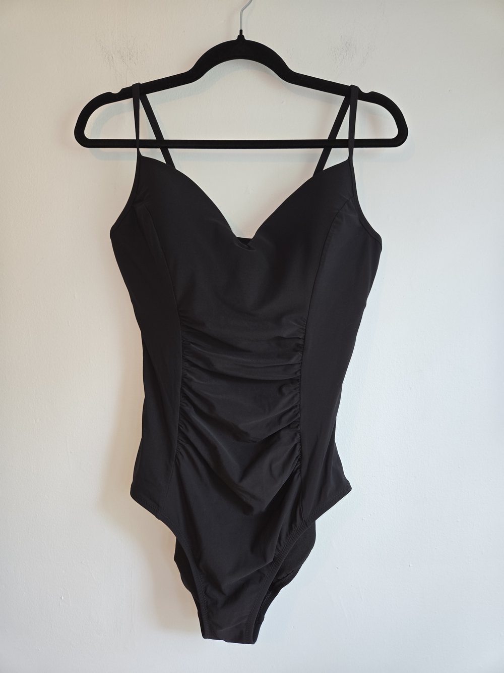 Lands' End Size 12 Sweetheart Shirred One Piece Swimsuit Black EUC